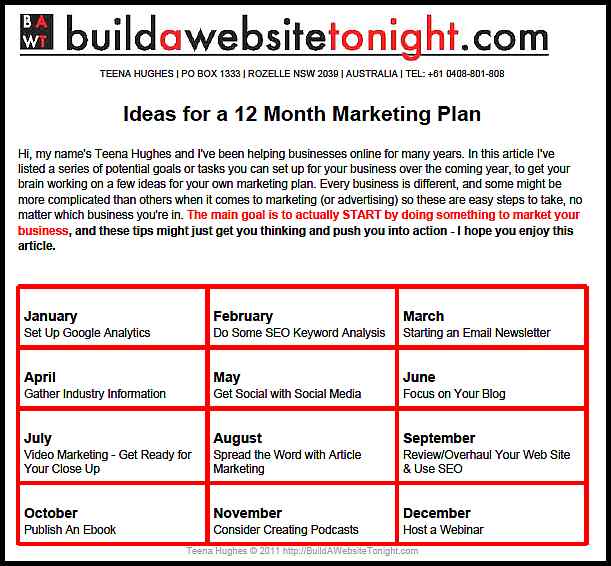 12 Month Marketing Plan Template